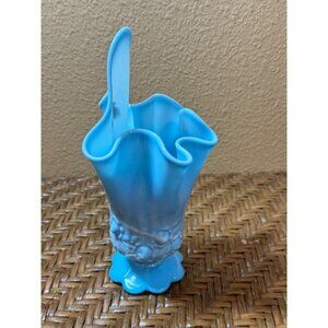 Fenton Blue Slag Hankerchief Ruffled Edge Art Glass Vase